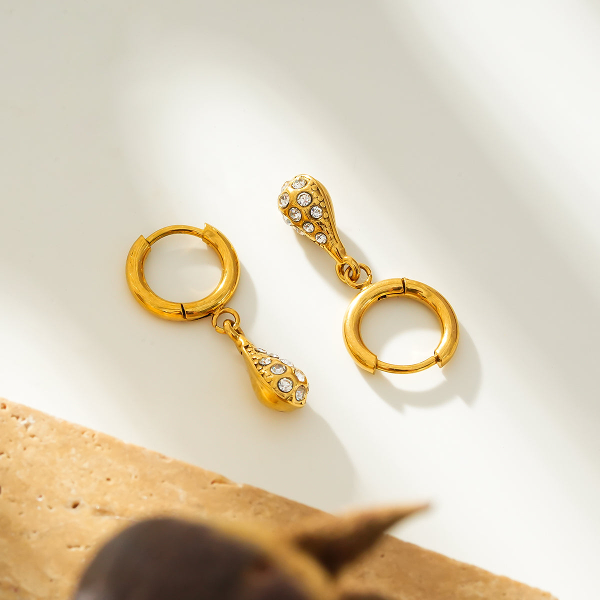 TOAS Gold: Mini Hoops with Zirconia Embedded Pearl Shaped Charm