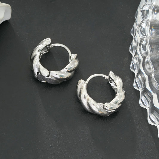 TYLA White Gold (Silver Tone): Textured Chiselled Finish - Chunky Mini Hoop Earrings