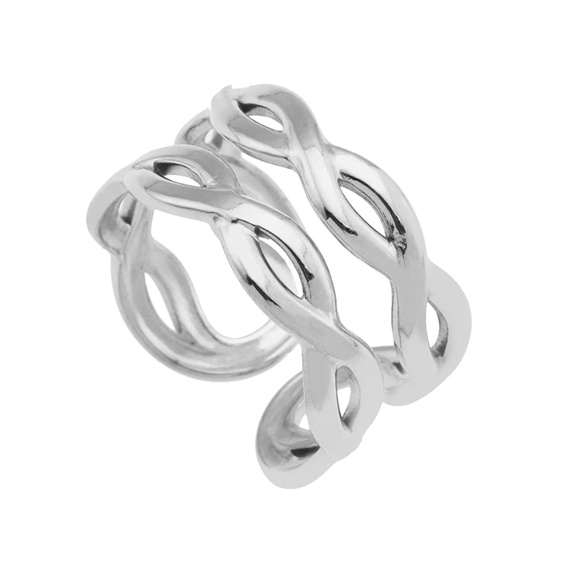 VENESSA Silver Toned White Gold:  Intertwined Repeated Pattern Adjustable Ring