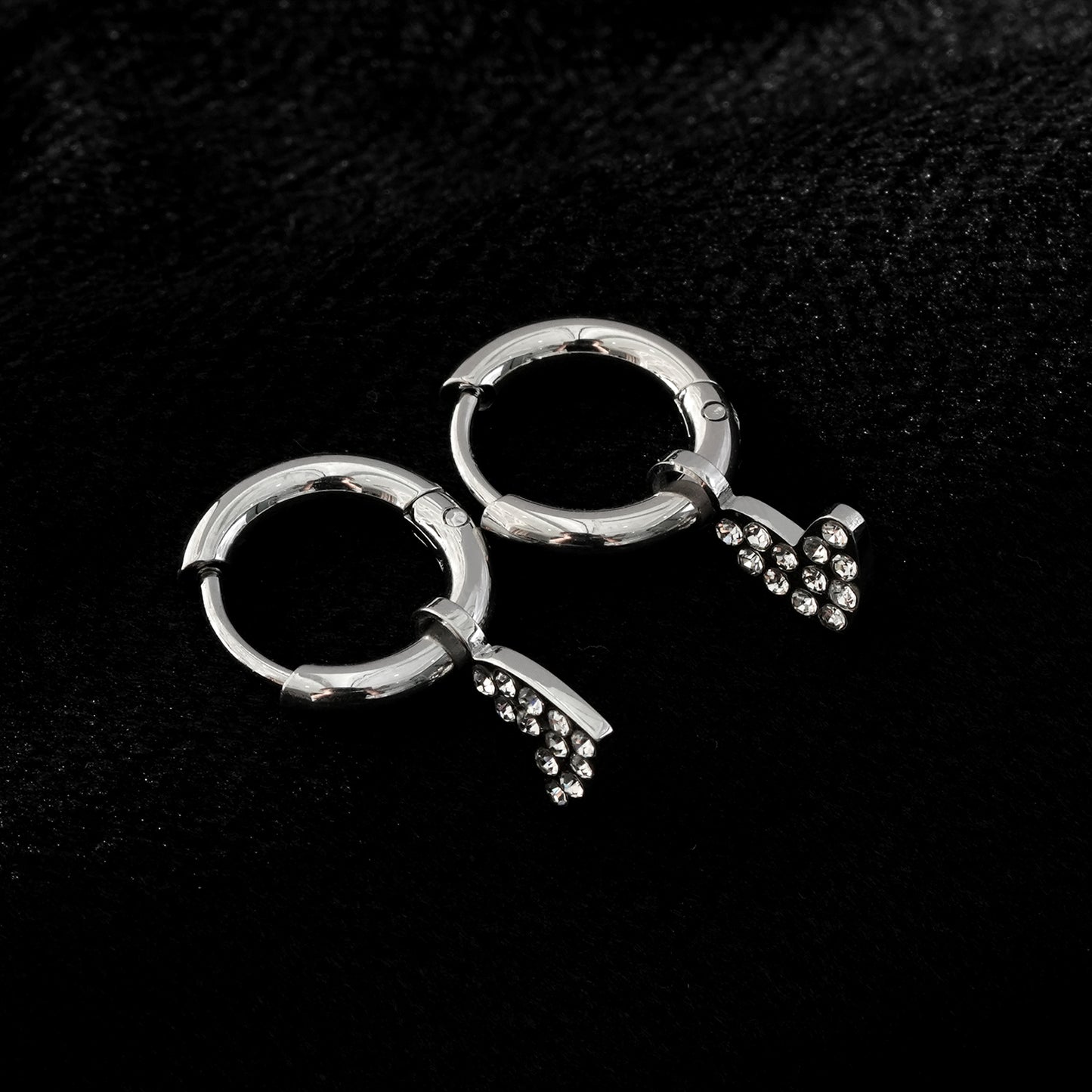 VIRTUOUS Silver Toned White Gold: Mini Hoops with Zirconia Embedded Heart Charm