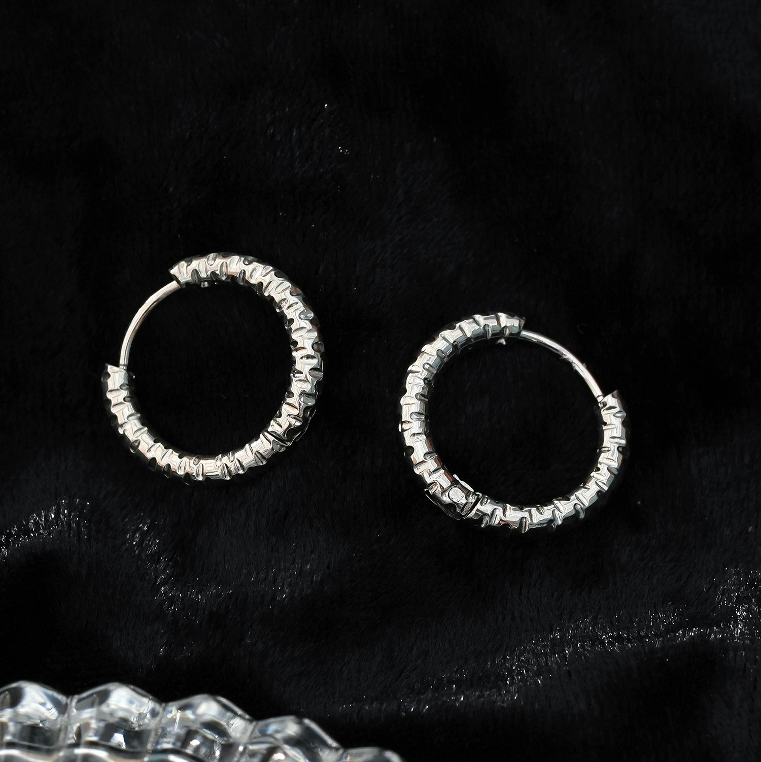 VISCONTA White Gold (Silver Tone): Chiselled Finish - Textured Surface Mini Hoop Earrings