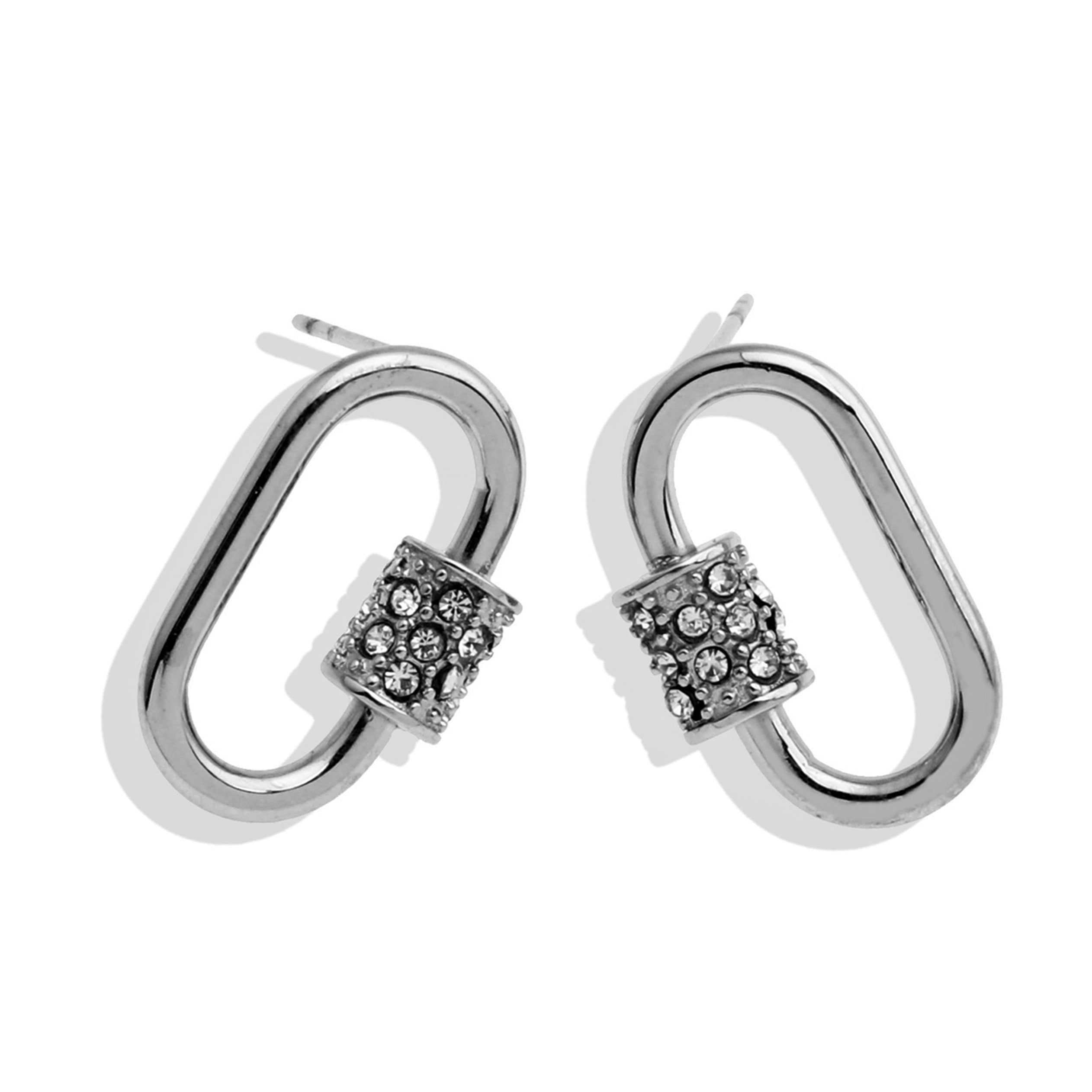 LENNON Silver Carabiner Earrings with Pavé Zirconia Accent