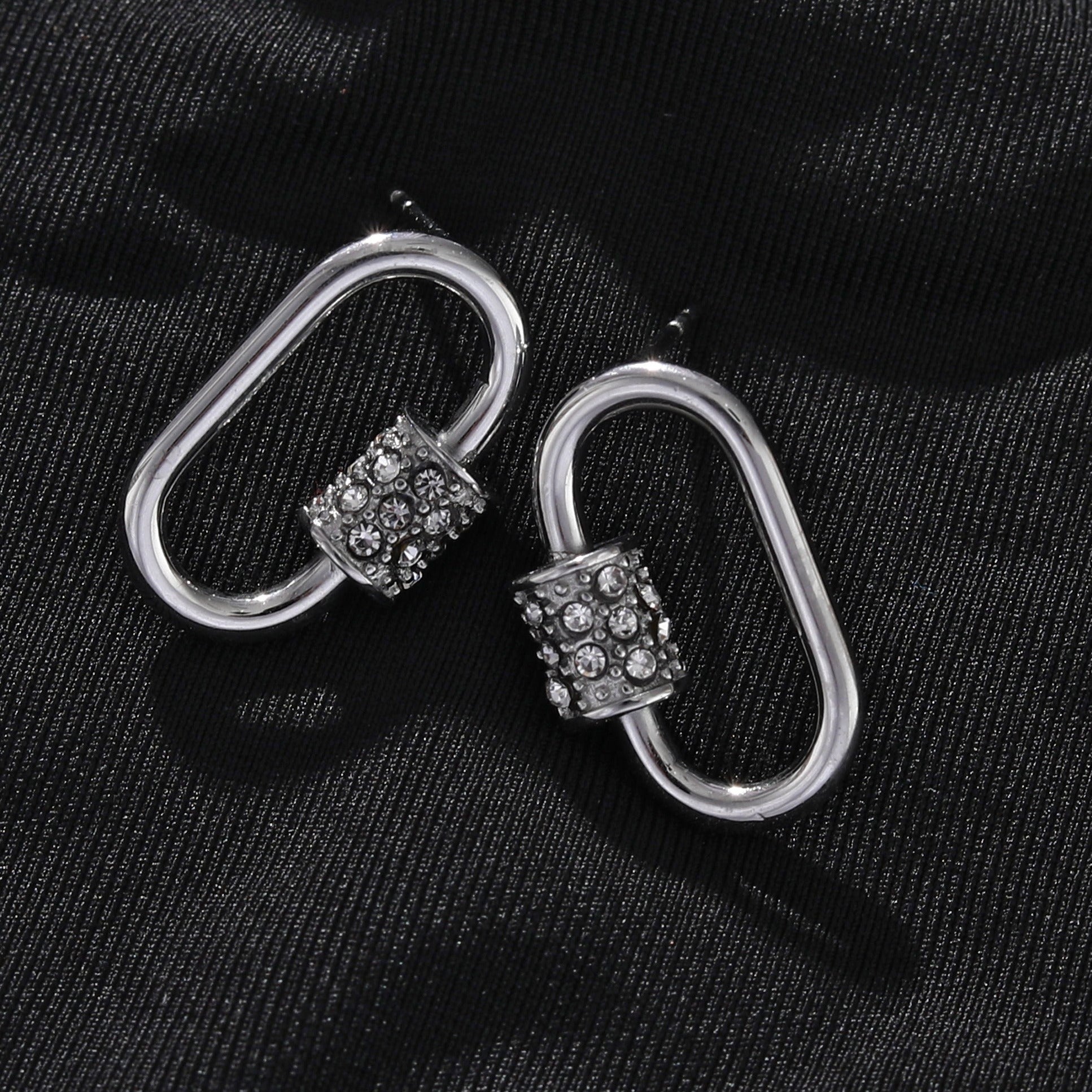 LENNON Silver Carabiner Earrings with Pavé Zirconia Accent