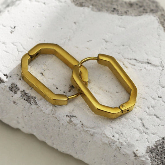 Style: CACCURI 122237 Geometric Shaped Contemporary Hoop Earrings.